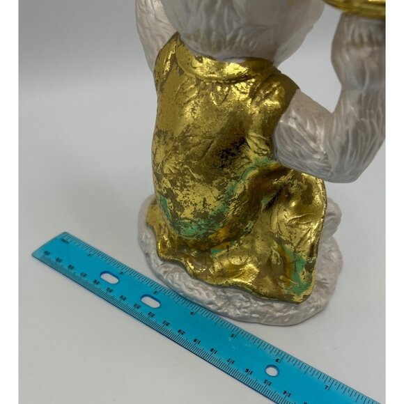 Monkey Candle Holder White Gold Vest Statue Ceramic Chinoiserie Grandmillennial - Picture 4 of 8